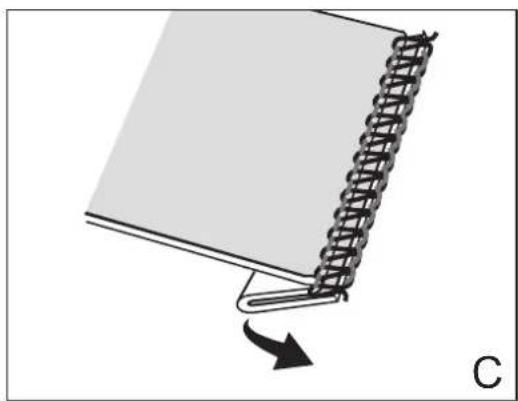 Illustration of a spiral-bound notebook with an arrow indicating rotation (no text or symbols)