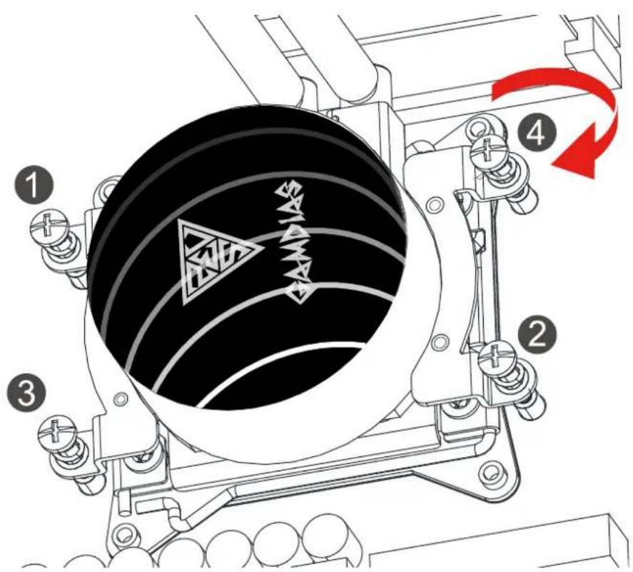 Technical diagram of a mechanical device with numbered components and directional arrows indicating motion or assembly.