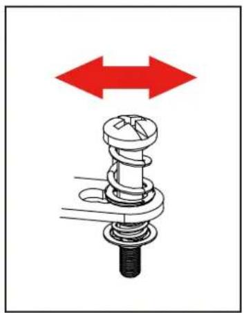 Mechanical assembly diagram showing a spring-loaded component with red bidirectional arrows indicating motion (no text or symbols).
