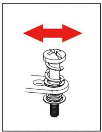 Mechanical assembly diagram showing a spring-loaded component with red bidirectional arrows indicating motion (no text or symbols)