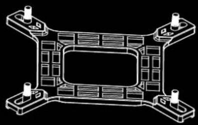 Technical line drawing of a mechanical component with four mounting holes and internal channels (no text or symbols)