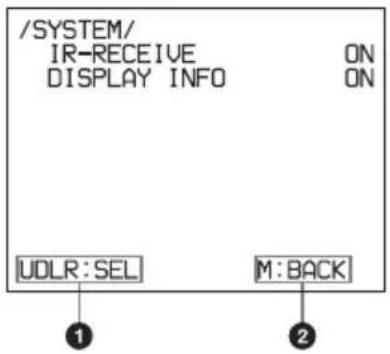 /SYSTEM/ IR-RECEIVE ON DISPLAY INFO ON UDLR: SEL M: BACK ① ②