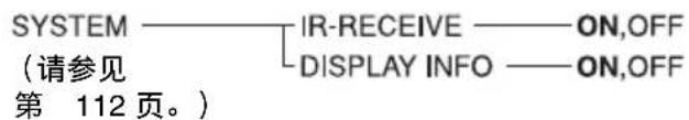 SYSTEM (请参见 第 112页。) IR-RECEIVE —— ON,OFF DISPLAY INFO —— ON,OFF