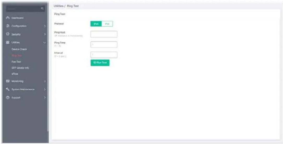 Utilities / Ping Test Ping Test Protocol PingHost SP Azzanine & Monitoring PingTime (1 - 5) Interval (7 - 3) (int. 1) Run Test
