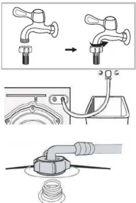 Diagram illustrating the installation and assembly of a faucet, showing valve positioning, piping connection, and mounting components.