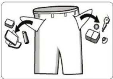 Illustration showing a garment with labeled parts and directional arrows indicating process flow.