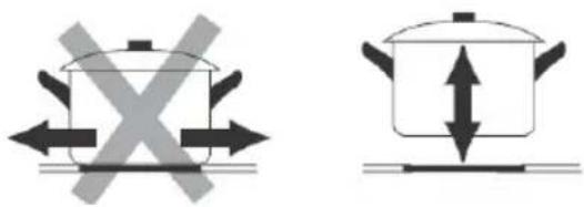 Diagram showing two cooking pots with crossed arrows indicating heating or cooling conditions, likely illustrating a cooking or cooking process.