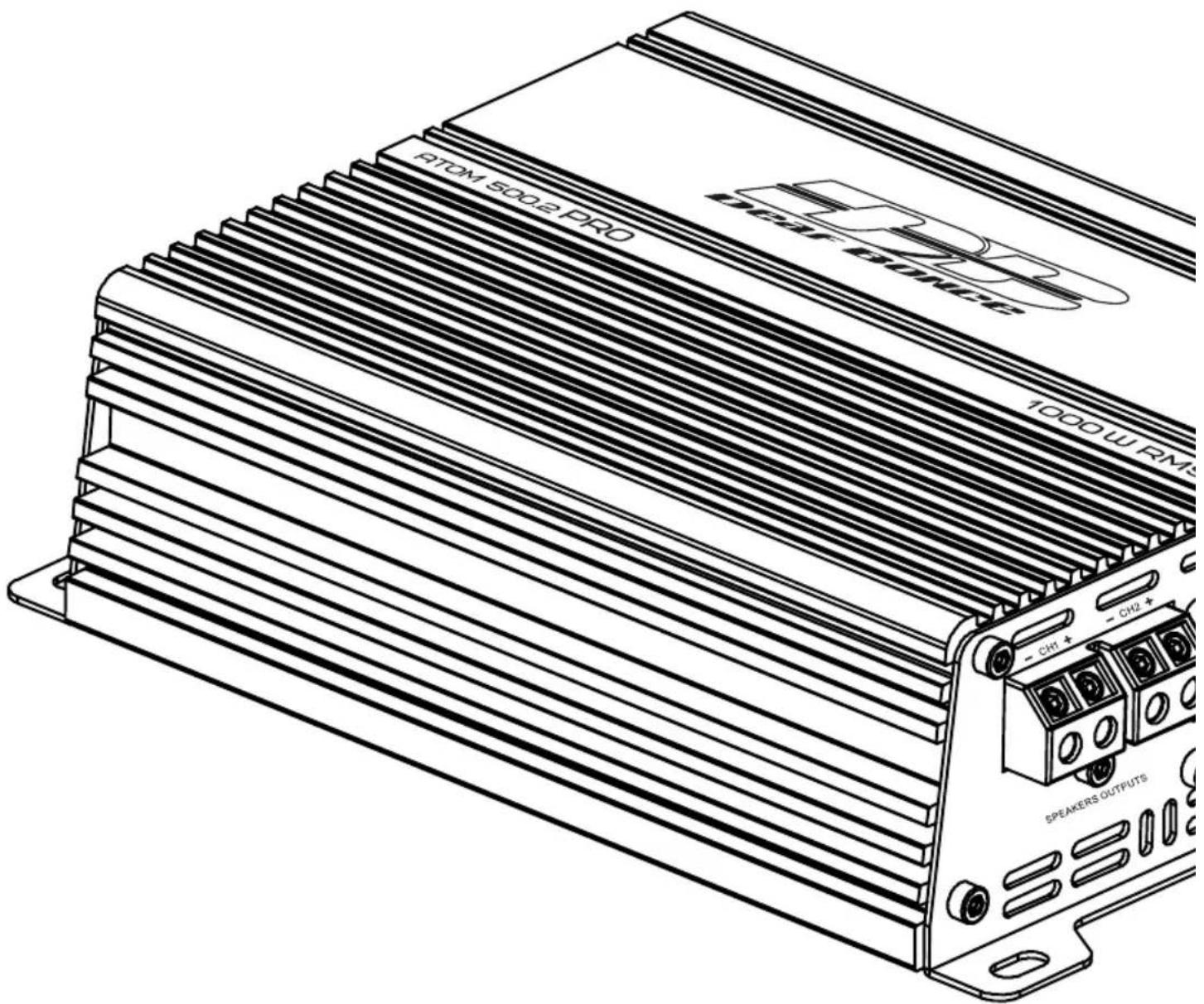 ATOM 5002 PRO 1000 W RMS CH1+ CH2+ SPEAKERS OUTPUTS