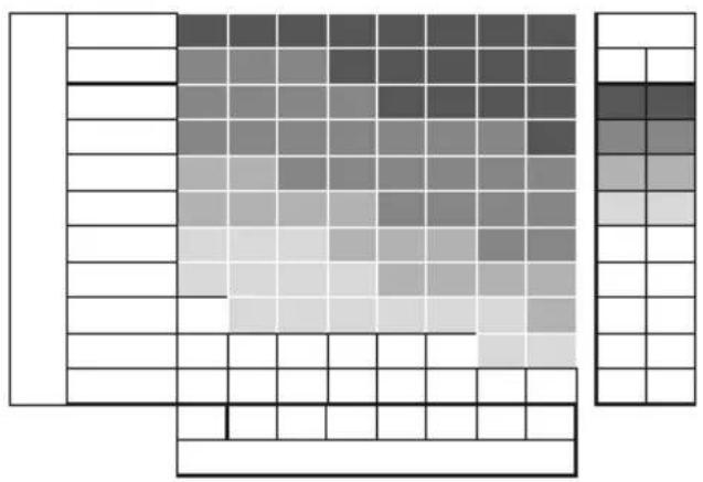 Grid-based color palette with grayscale intensity mapping, likely for image processing or color selection