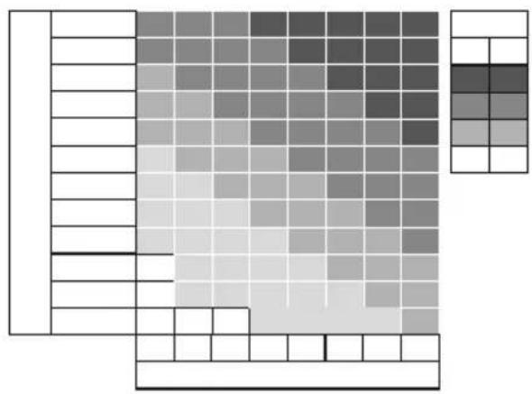 Color palette selection grid with grayscale shades and a grid of empty cells for visual reference