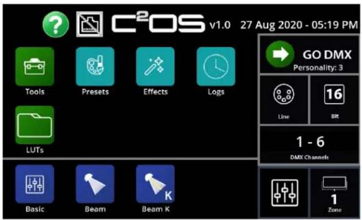 C²OS v1.0 27 Aug 2020 - 05:19 PM GO DMX Personality: 3 Line BR 1 - 6 DMX Channels Basic Beam Beam K Zone