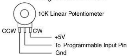 10K Linear Potentiometer CCW CW +5V To Programmable Input Pin Gnd