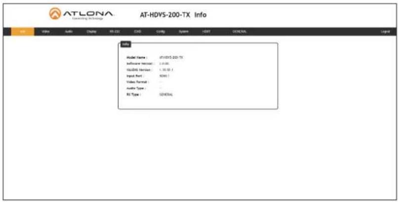 AT-LONA AT-HDYS-200-TX Info Model Name: AT-HDYS-200-TX Software Version: 1.0000 MacEnt Version: 1.18.09.1 Input Port: MODE 1 Video Format: ... Audio Type: RS Type: SODRus