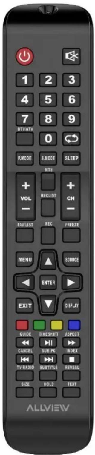1 2 3 4 5 6 7 8 9 DTV/ATV 0 P.MODE S.MODE SLEEP NITS + VOL RECLIST CH - FAVLIST REC FREEZE MENU SOURCE ENTER EXIT DISPLAY GUIDE TIMESHIFT ASPECT CANCEL SUB.PG INDEX TV-RADIO SUBTITLE REVEAL SIZE HOLD TEXT ALLVIEW