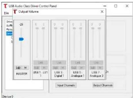 USB Audio Class Driver Control Panel File Output Volume Drive Buff Form Driver -25 0 0 0 0 0 0 SUB M MATERIAL USB 1. LS1 1 USB 3. Digital 1 USB 5. Analogue 1 USB 7. Analogue 3 Input Channels Output Channels Device 0