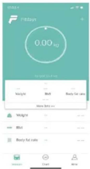 17:03+ Fitdays 0.00 kg Target 50.0 kg Weight BMI Body fat rate More Data avr Weight BMI Body fat rate MI Chart Able