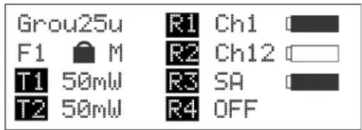Grou25u F1 M T1 50mW T2 50mW R1 Ch1 R2 Ch12 R3 SA R4 OFF