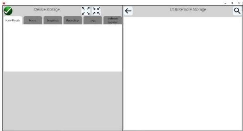 Device storage Home Results Forms Snapshots Recordings Logs Software Update USB/Remote Storage