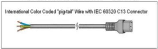 International Color Coded "pig-tail" Wire with IEC 60320 C13 Connector