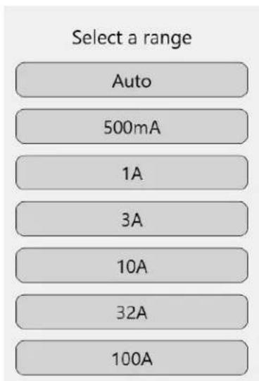 Select a range Auto 500mA 1A 3A 10A 32A 100A