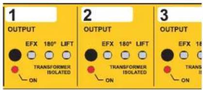 1 OUTPUT EFX 180° LIFT TRANSFORMER ISOLATED 2 OUTPUT EFX 180° LIFT TRANSFORMER ISOLATED 3 OUTPUT EFX 18 TRANS ON