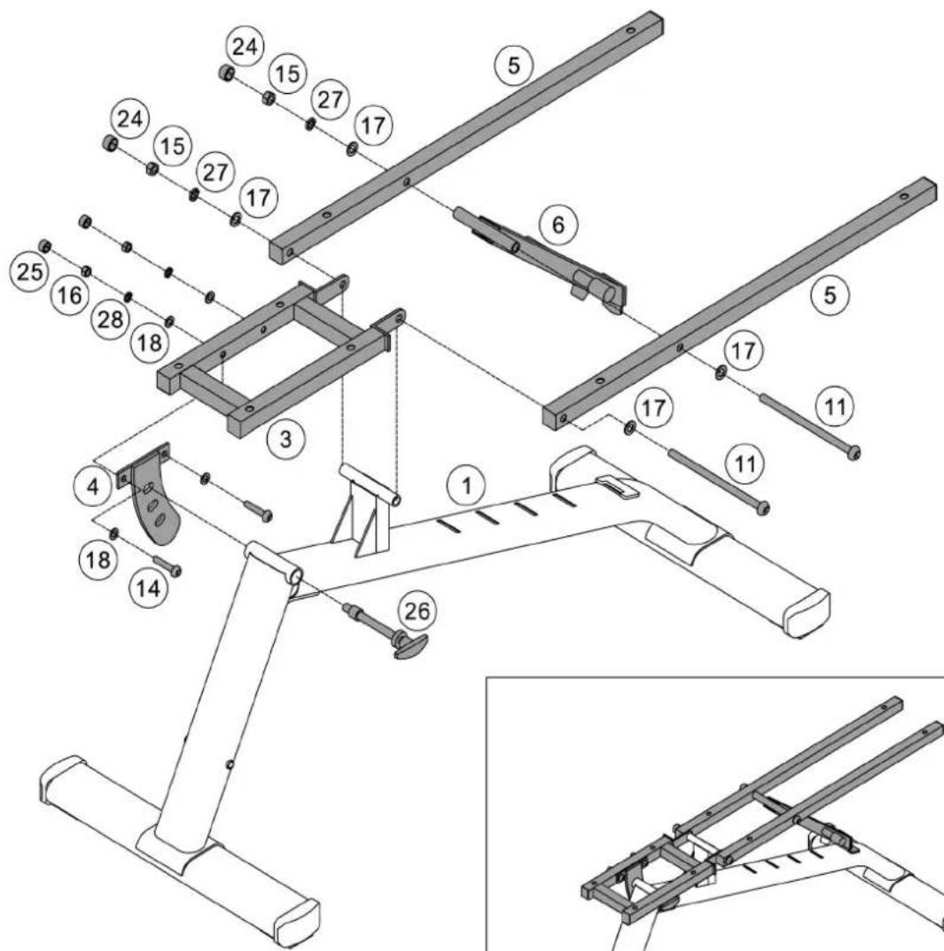 Technical diagram of a mechanical assembly with numbered components for identification and assembly reference.