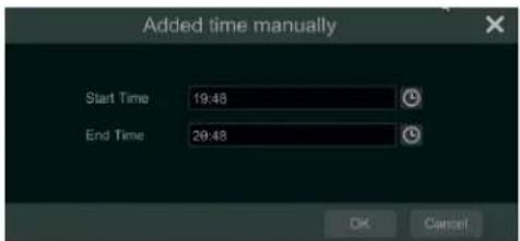 Added time manually Start Time 19:48 End Time 29:48 OK Cancel