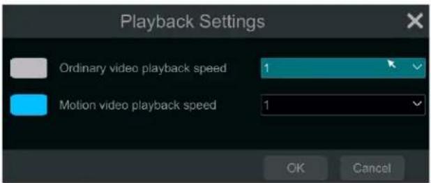 Playback Settings Ordinary video playback speed 1 Motion video playback speed 1 OK Cancel