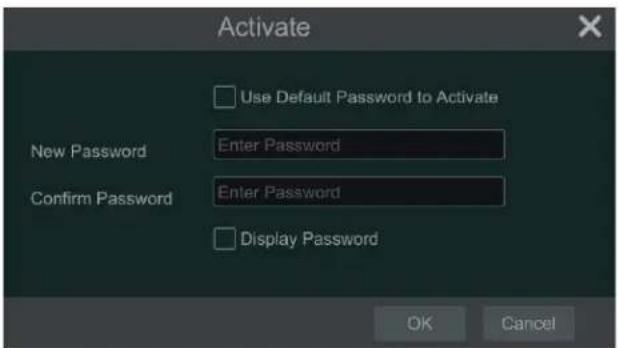 Activate Use Default Password to Activate New Password Enter Password Confirm Password Enter Password Display Password OK Cancel