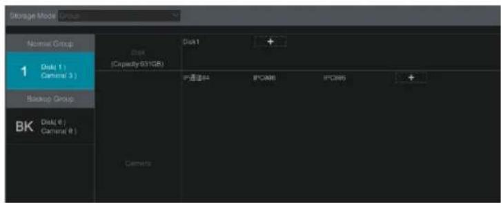 Storage Mode Group Normal Group 1 Disk (1) Camera (3 ) Backup Group BK Disk (4 ) Camera (5 ) Disk (6) Capacity: 811GB Disk 1 IP通道:64 IPCAM6 IPCB6 Camera