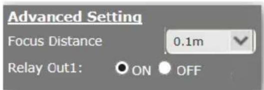 Advanced Setting Focus Distance 0.1m Relay Out1: ON OFF