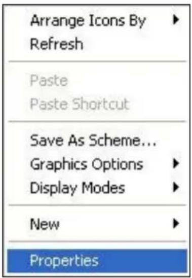 Arrange Icons By Refresh Paste Paste Shortcut Save As Scheme... Graphics Options Display Modes New Properties