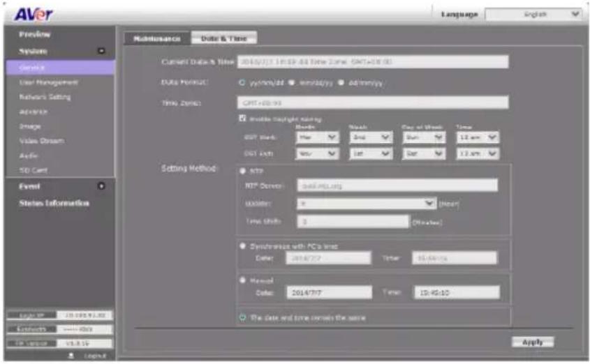 AVer SD1306 - System > General > Date & Time - 2