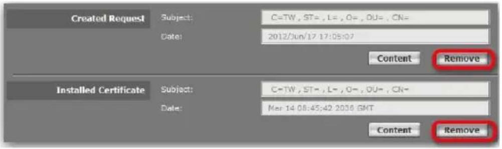 Created Request Subject: C=TW, ST=, L=, O=, DU=, CN= Date: 2012/3un/17.17:05:07 Content Remove Installed Certificate Subject: C=TW, ST=, L=, O=, DU=, CN= Date: Mar 14 08:45:42 2030 GMT Content Remove