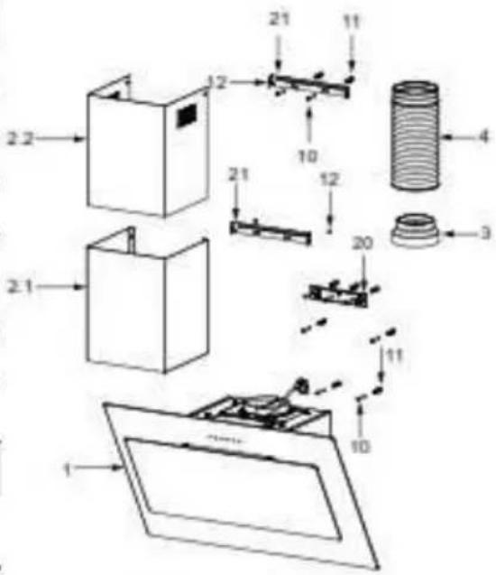 Technical diagram of a mechanical assembly with numbered components and directional arrows indicating assembly or movement.