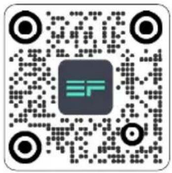 QR code with embedded logo containing 'EF' text in the center