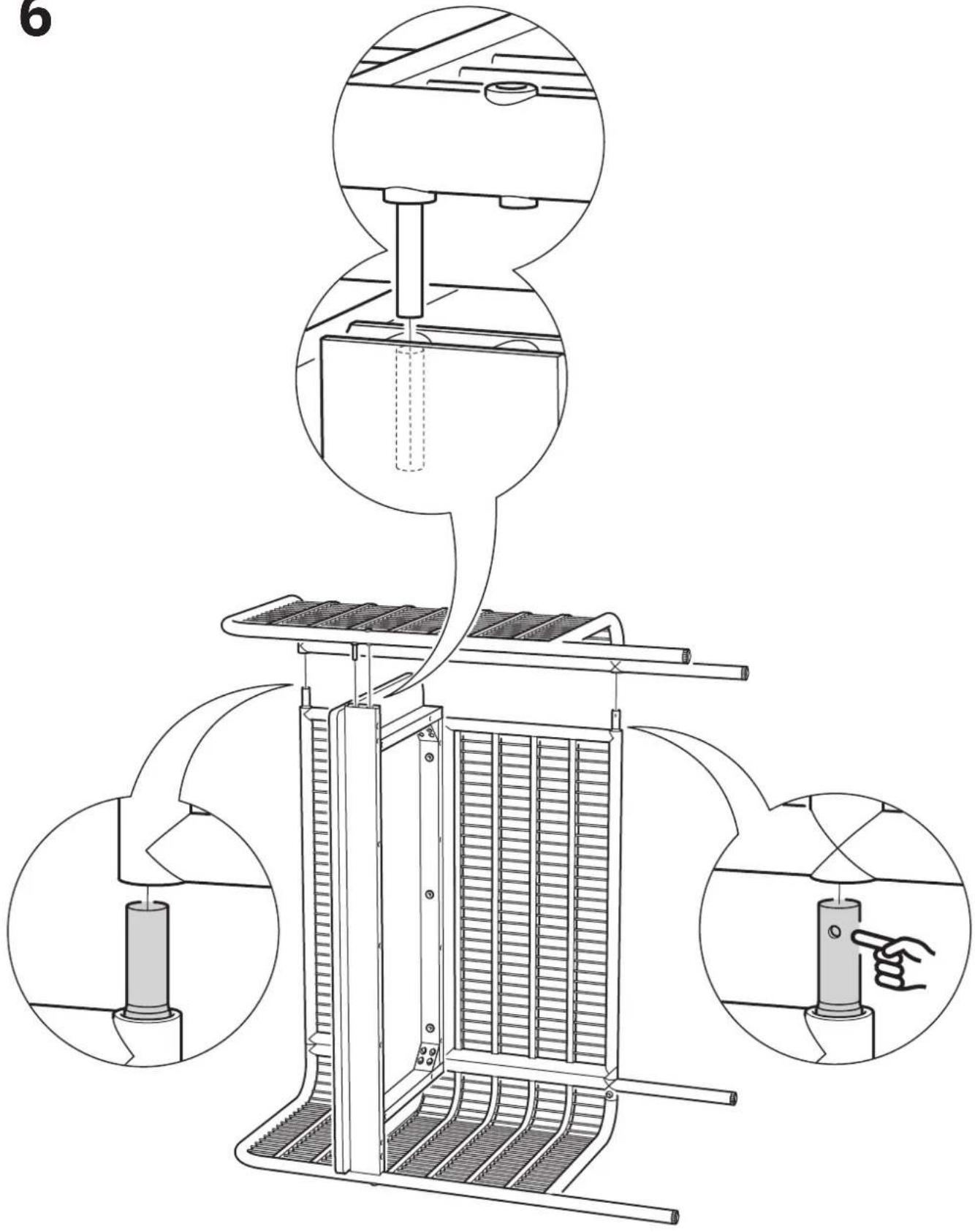 Technical diagram of a mechanical device with labeled components and cross-sectional views