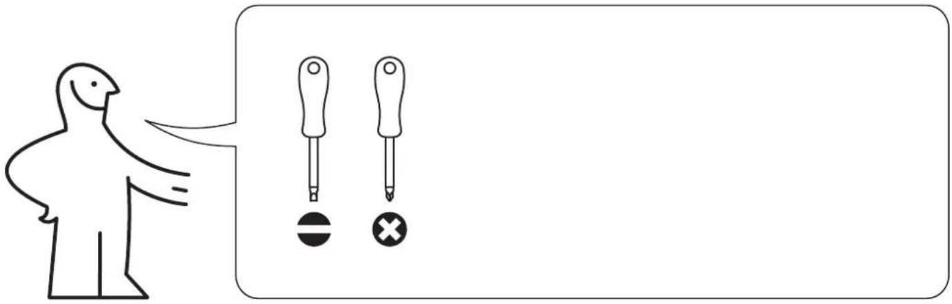 Diagram showing a person pointing at two screwdriver tips with a circle and cross symbol below, likely illustrating a medical or diagnostic concept.
