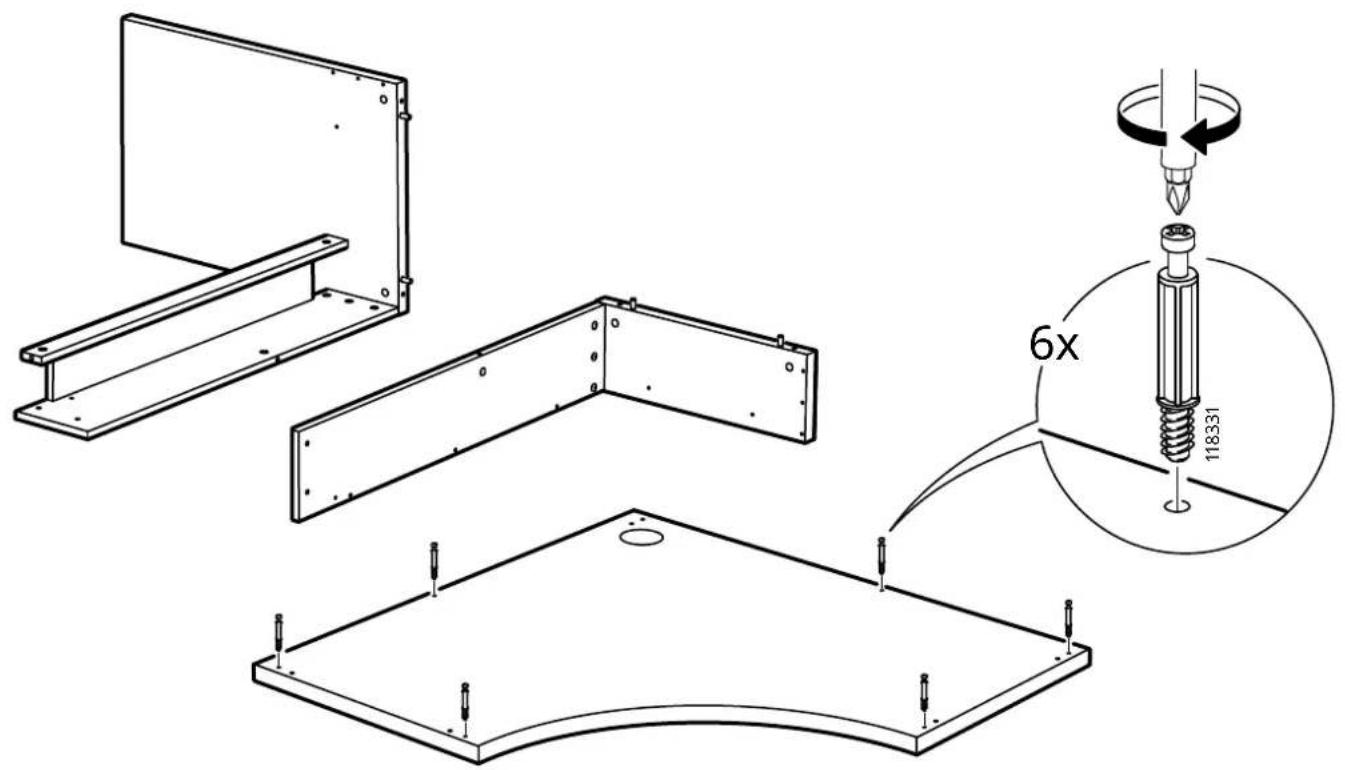Technical diagram showing assembly of a metal frame with a 6x magnified view of a screwdriver inserted into a component labeled '118331'.