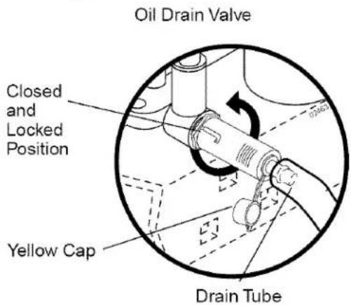 Oil Drain Valve Closed and Locked Position Yellow Cap Drain Tube