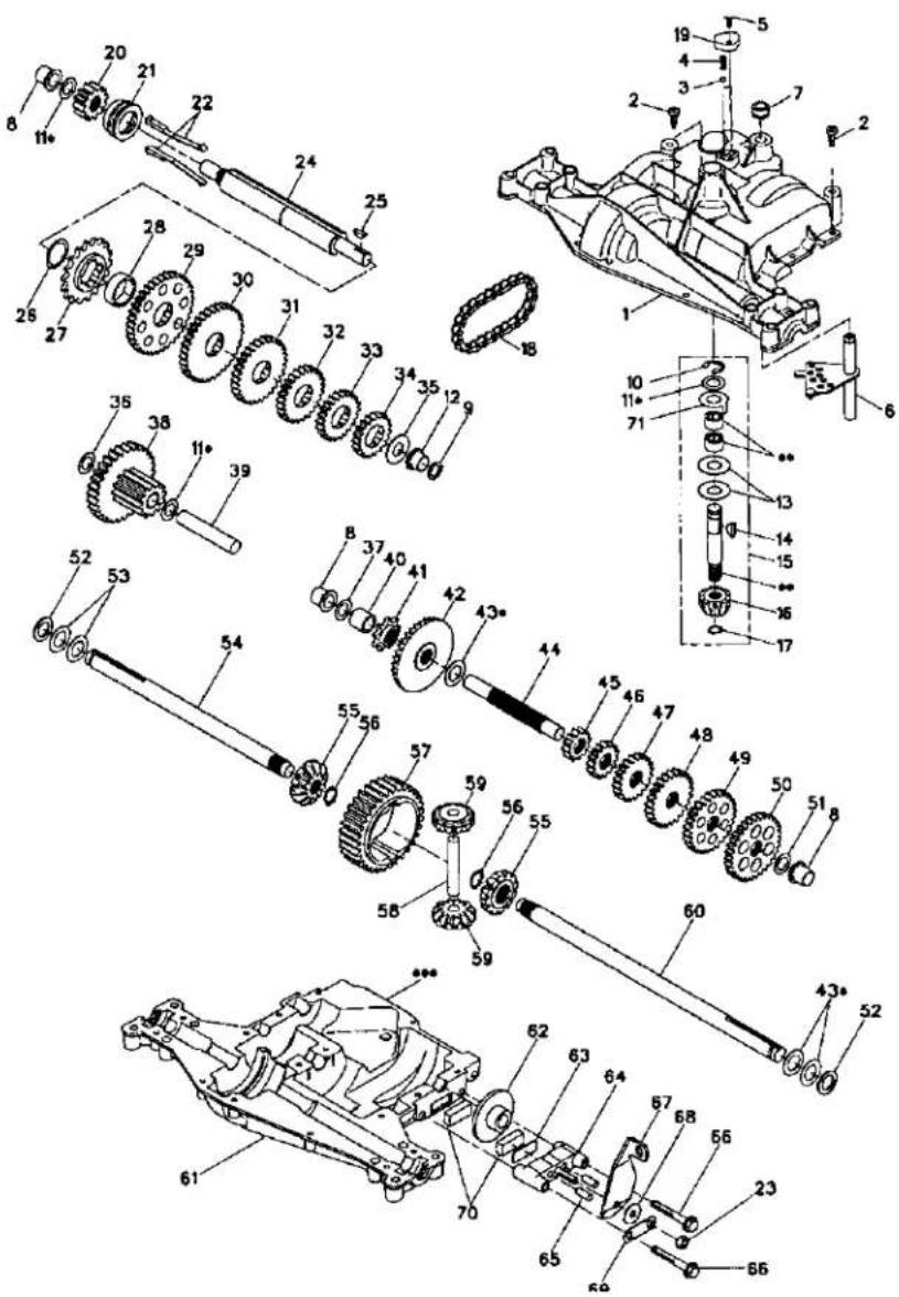 Technical diagram of a mechanical assembly with numbered parts and exploded views, likely from an engineering manual.