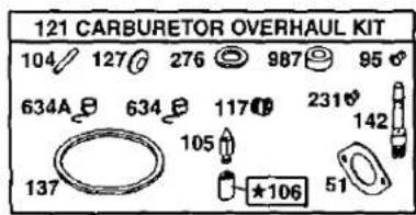 121 CARBURETOR OVERHAUL KIT 104 127 276 987 95 634A 634 117 231 137 105 142 ★106 51