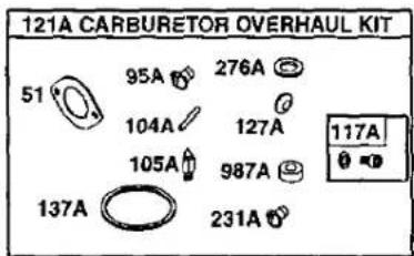121A CARBURETOR OVERHAUL KIT 51 95A 276A 104A 127A 105A 987A 137A 231A 117A