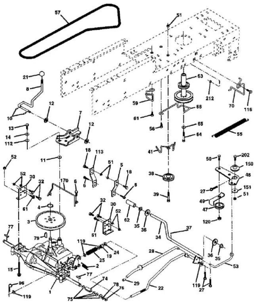 Technical diagram of a mechanical assembly with numbered components and labeled parts