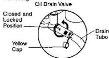 Oil Drain Valve Closed and Locked Position Yellow Cap Drain Tube