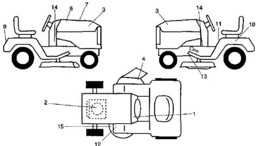 Technical diagram of a tractor with numbered parts for identification and assembly reference.