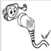 Cartoon illustration of an angry plug with a lightning bolt, no text or symbols present.