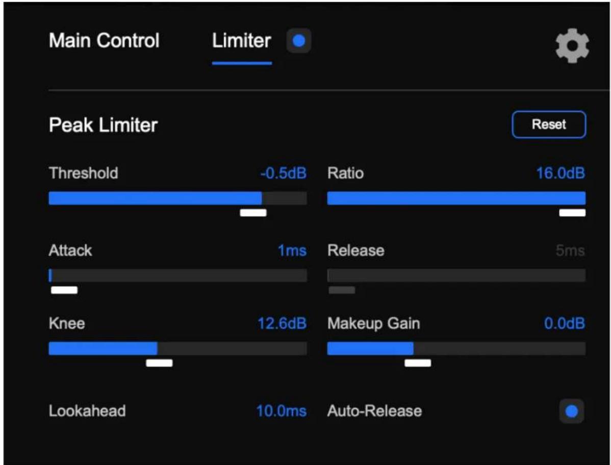 Audeze Reveal+ - What controls do I have access to in the Limiter tab? - 1