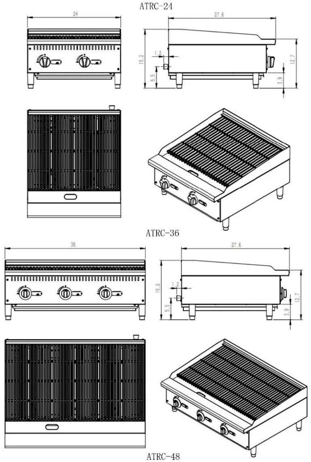 Atosa ATRC-36 - 4.1、Outline Dimensions (inch) ^* - 1