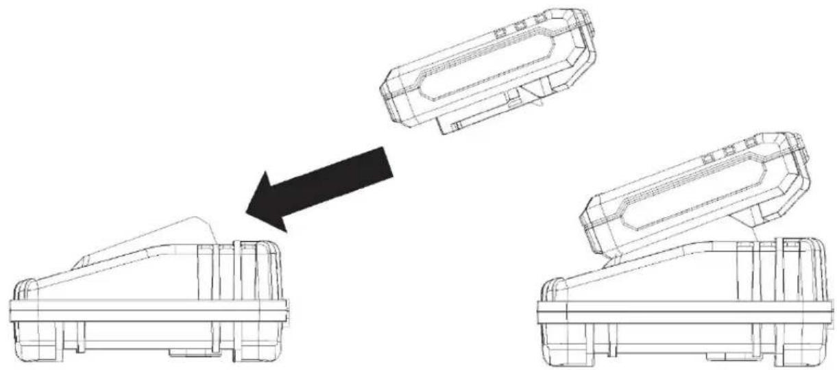 Technical line drawing of three mechanical components with an arrow indicating transformation (no text or symbols present)